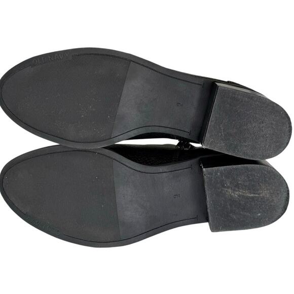 Old Navy Black Faux Snakeskin Ankle Booties Chelsea Style Block Heel Size 9 - Picture 4 of 5